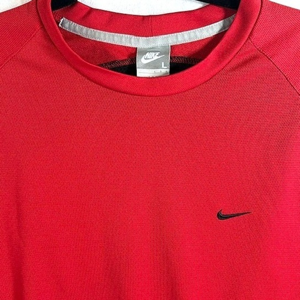Nike Sphere Dry Long Sleeve Shirt Mens Large Red Black Mini Swoosh Vintage Y2K